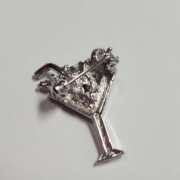 Silver-Tone Blue Crystal Martini Brooch - Women Jewelry - Picture 3 of 4